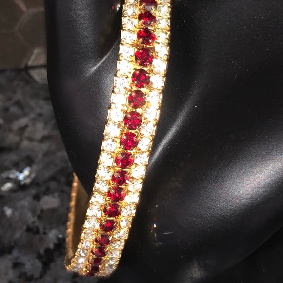 Faux Diamond and Ruby Bangle Bracelet - Picture 1 of 7
